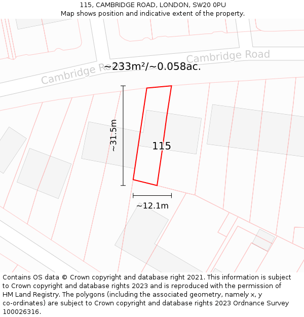 115, CAMBRIDGE ROAD, LONDON, SW20 0PU: Plot and title map