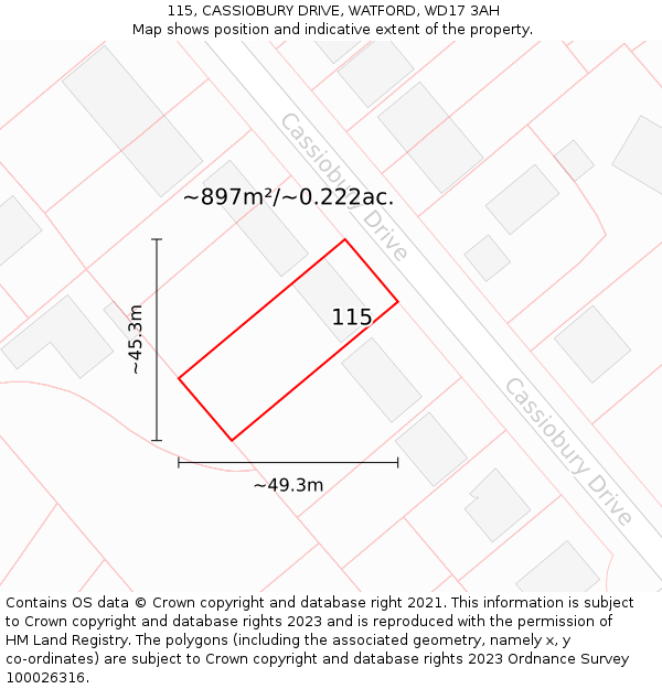 115, CASSIOBURY DRIVE, WATFORD, WD17 3AH: Plot and title map