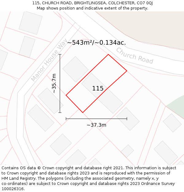 115, CHURCH ROAD, BRIGHTLINGSEA, COLCHESTER, CO7 0QJ: Plot and title map