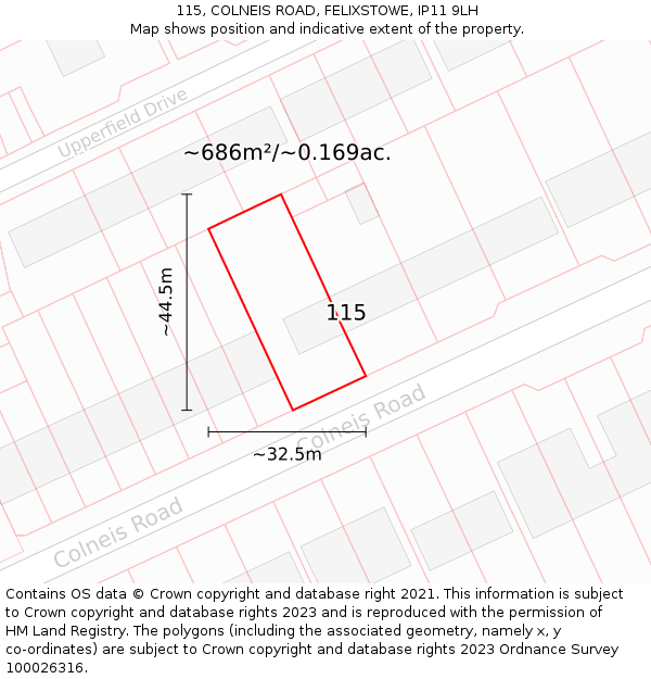 115, COLNEIS ROAD, FELIXSTOWE, IP11 9LH: Plot and title map