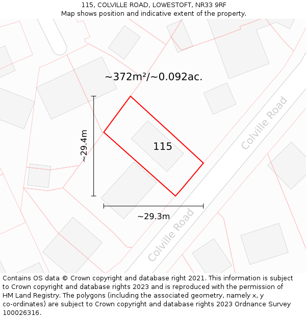 115, COLVILLE ROAD, LOWESTOFT, NR33 9RF: Plot and title map