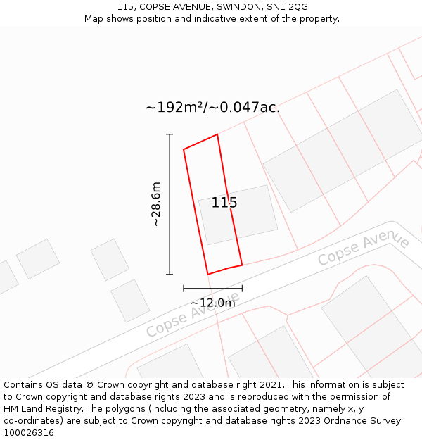 115, COPSE AVENUE, SWINDON, SN1 2QG: Plot and title map