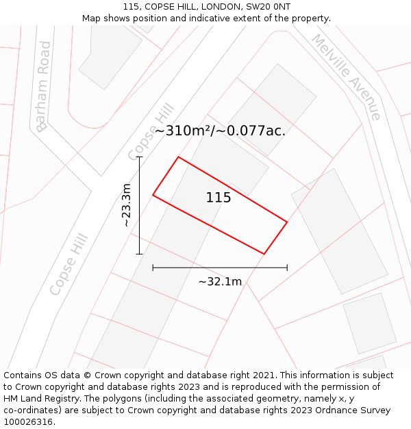 115, COPSE HILL, LONDON, SW20 0NT: Plot and title map