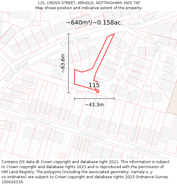 115, CROSS STREET, ARNOLD, NOTTINGHAM, NG5 7AT: Plot and title map