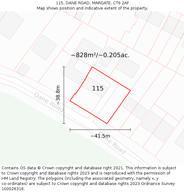 115, DANE ROAD, MARGATE, CT9 2AF: Plot and title map