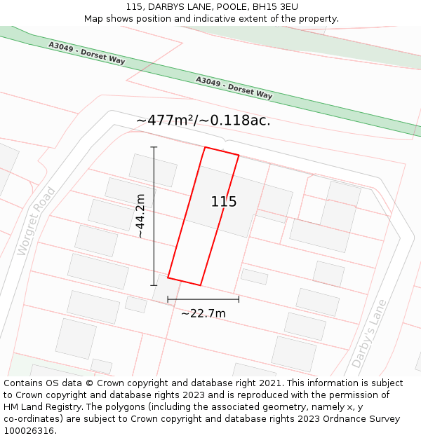 115, DARBYS LANE, POOLE, BH15 3EU: Plot and title map