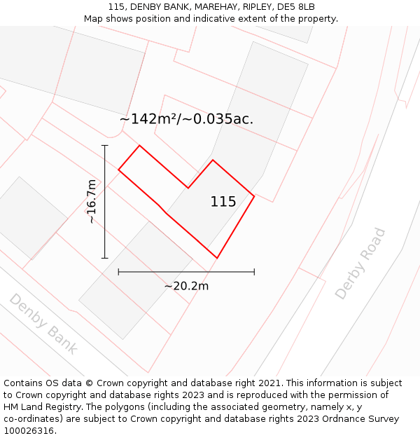 115, DENBY BANK, MAREHAY, RIPLEY, DE5 8LB: Plot and title map