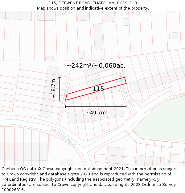 115, DERWENT ROAD, THATCHAM, RG19 3UR: Plot and title map