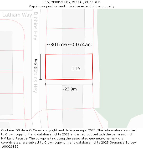 115, DIBBINS HEY, WIRRAL, CH63 9HE: Plot and title map