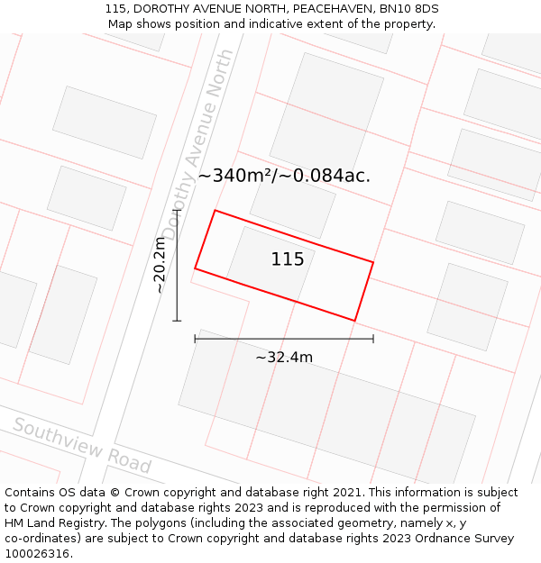 115, DOROTHY AVENUE NORTH, PEACEHAVEN, BN10 8DS: Plot and title map