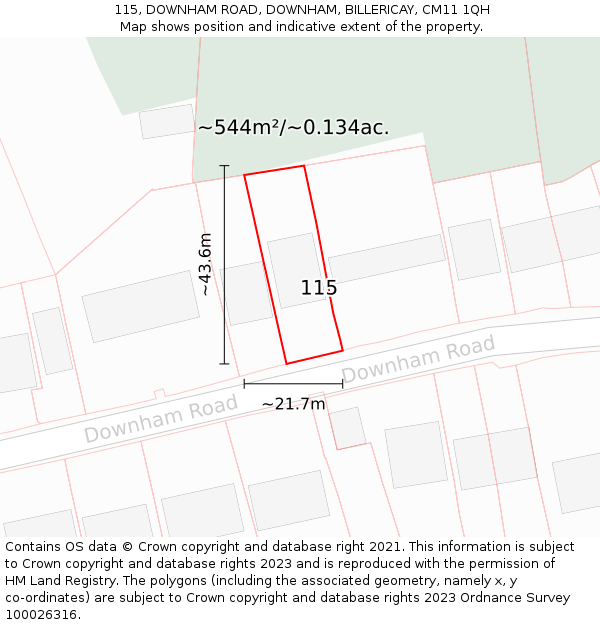 115, DOWNHAM ROAD, DOWNHAM, BILLERICAY, CM11 1QH: Plot and title map