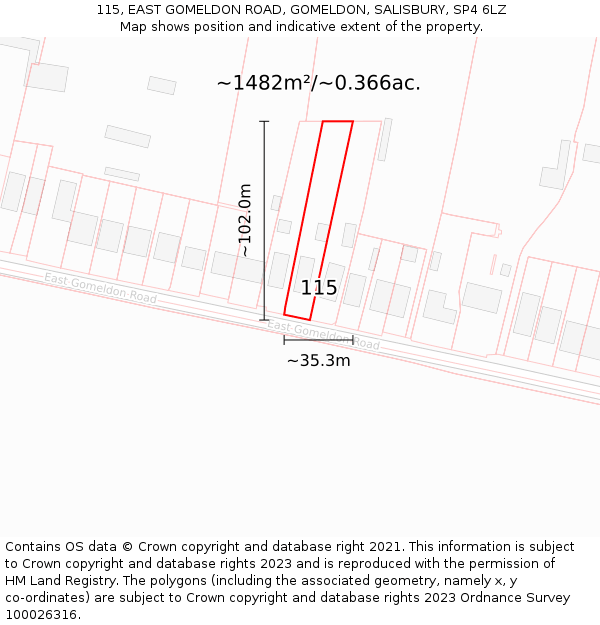 115, EAST GOMELDON ROAD, GOMELDON, SALISBURY, SP4 6LZ: Plot and title map