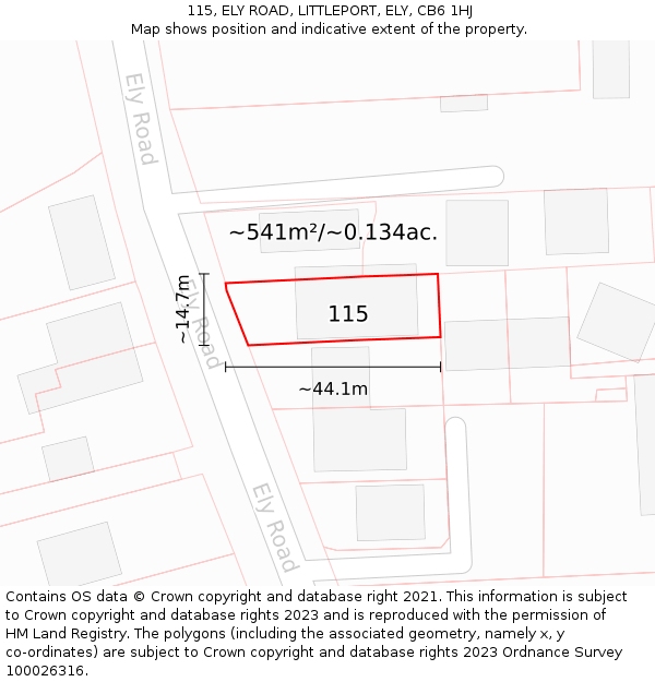 115, ELY ROAD, LITTLEPORT, ELY, CB6 1HJ: Plot and title map