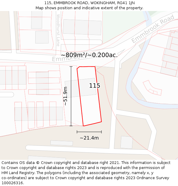 115, EMMBROOK ROAD, WOKINGHAM, RG41 1JN: Plot and title map