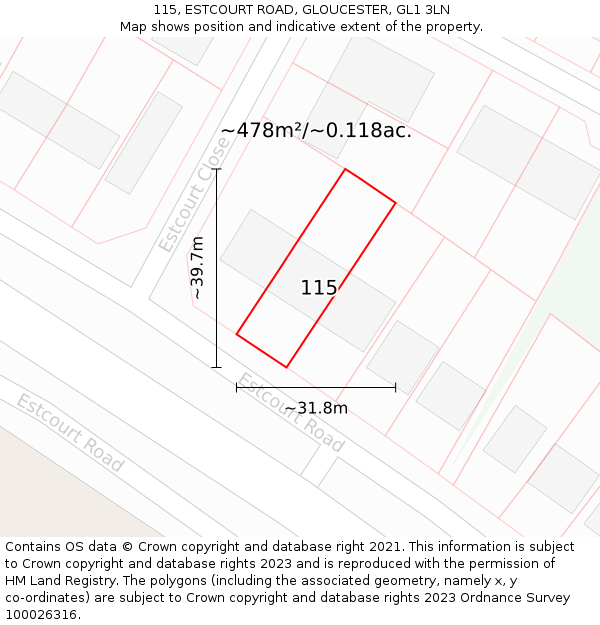 115, ESTCOURT ROAD, GLOUCESTER, GL1 3LN: Plot and title map