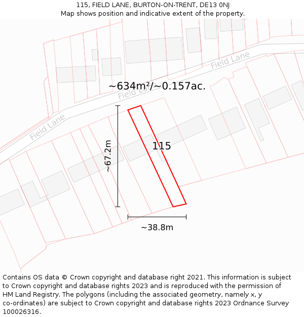 115, FIELD LANE, BURTON-ON-TRENT, DE13 0NJ: Plot and title map