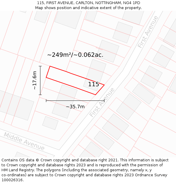 115, FIRST AVENUE, CARLTON, NOTTINGHAM, NG4 1PD: Plot and title map