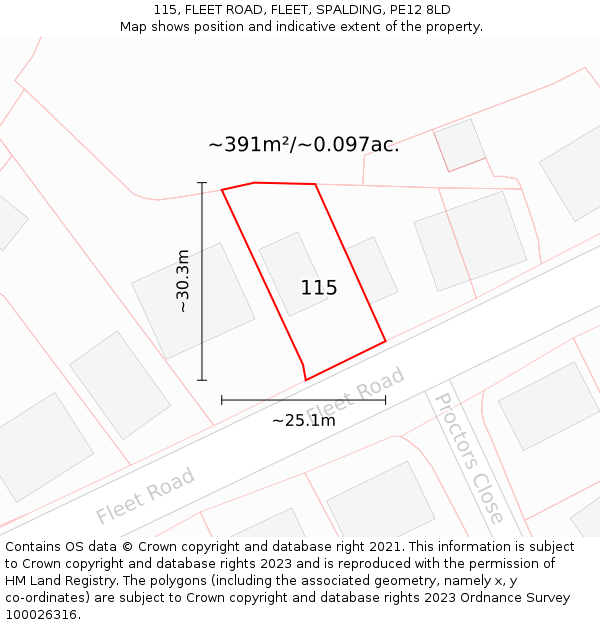 115, FLEET ROAD, FLEET, SPALDING, PE12 8LD: Plot and title map