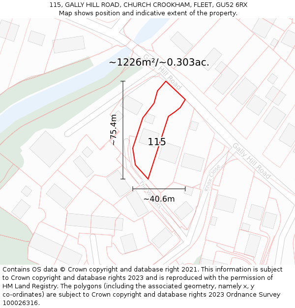 115, GALLY HILL ROAD, CHURCH CROOKHAM, FLEET, GU52 6RX: Plot and title map