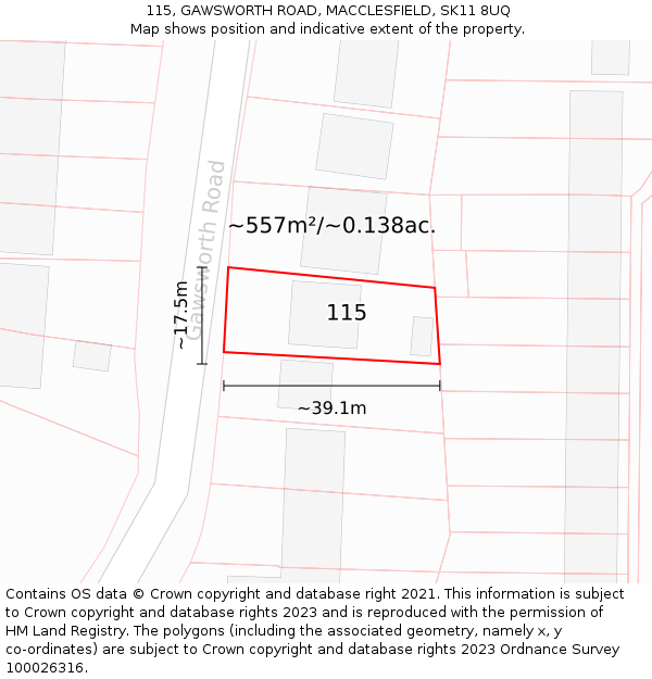 115, GAWSWORTH ROAD, MACCLESFIELD, SK11 8UQ: Plot and title map