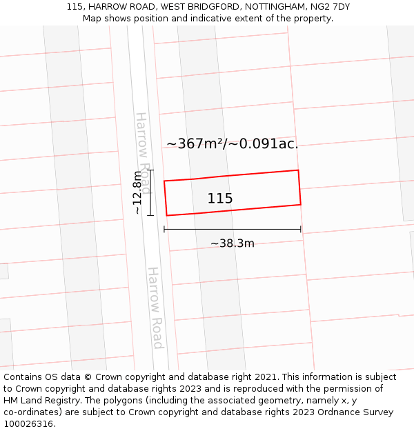 115, HARROW ROAD, WEST BRIDGFORD, NOTTINGHAM, NG2 7DY: Plot and title map