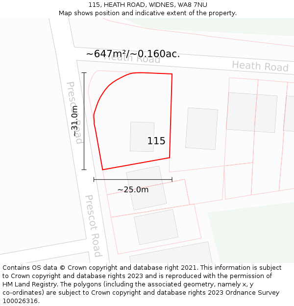 115, HEATH ROAD, WIDNES, WA8 7NU: Plot and title map