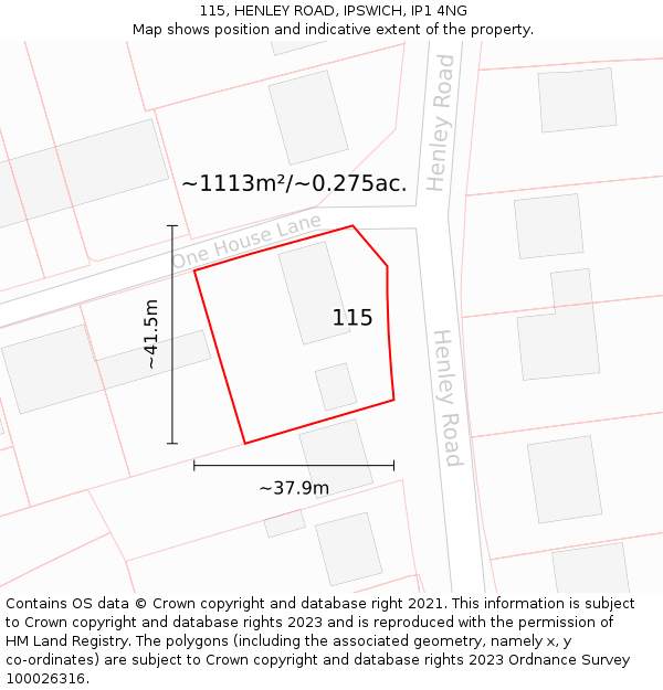 115, HENLEY ROAD, IPSWICH, IP1 4NG: Plot and title map