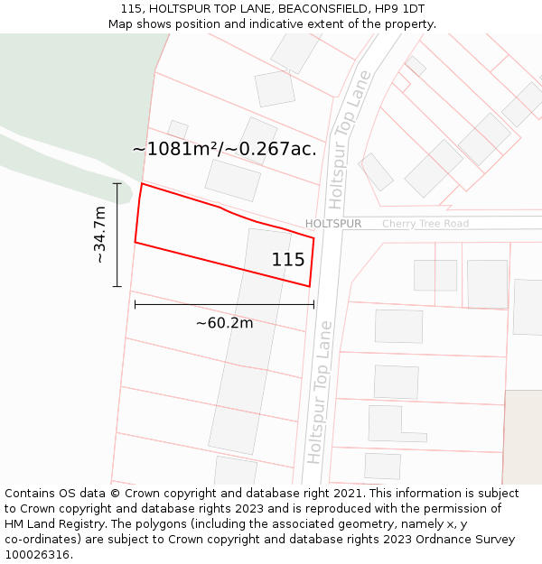 115, HOLTSPUR TOP LANE, BEACONSFIELD, HP9 1DT: Plot and title map