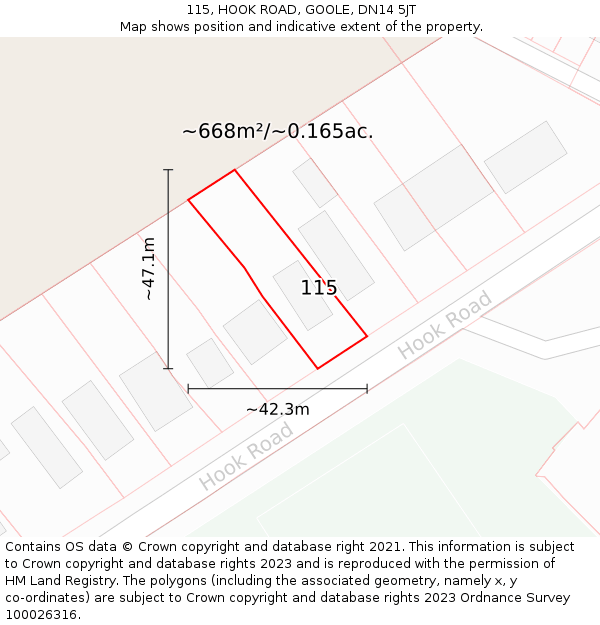 115, HOOK ROAD, GOOLE, DN14 5JT: Plot and title map