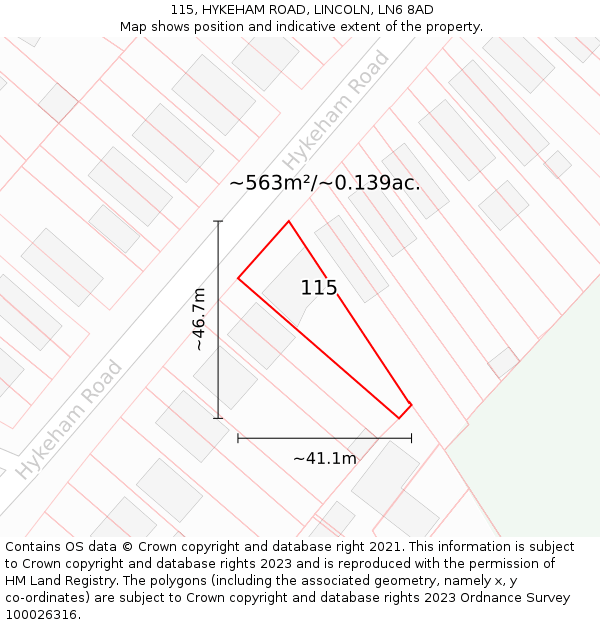 115, HYKEHAM ROAD, LINCOLN, LN6 8AD: Plot and title map