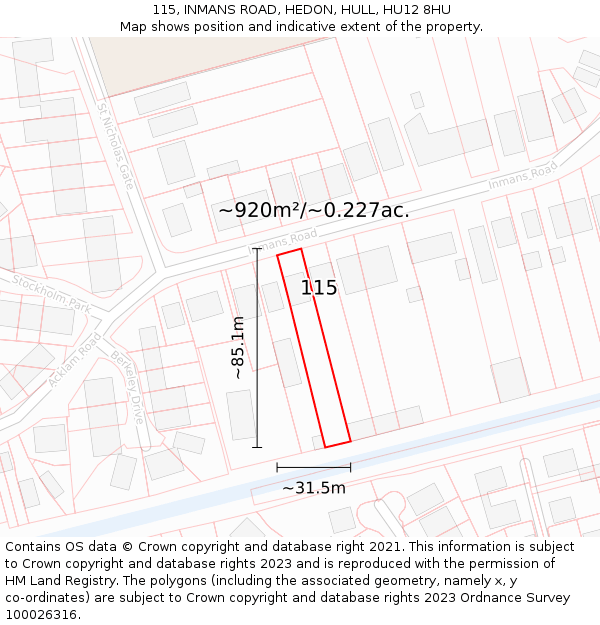 115, INMANS ROAD, HEDON, HULL, HU12 8HU: Plot and title map