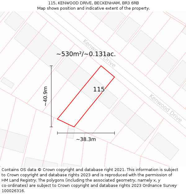 115, KENWOOD DRIVE, BECKENHAM, BR3 6RB: Plot and title map