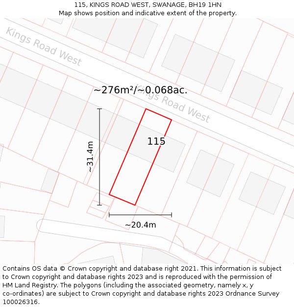 115, KINGS ROAD WEST, SWANAGE, BH19 1HN: Plot and title map