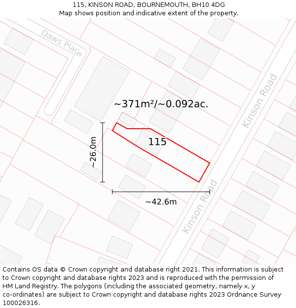 115, KINSON ROAD, BOURNEMOUTH, BH10 4DG: Plot and title map