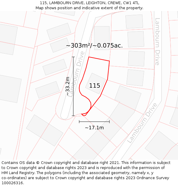 115, LAMBOURN DRIVE, LEIGHTON, CREWE, CW1 4TL: Plot and title map