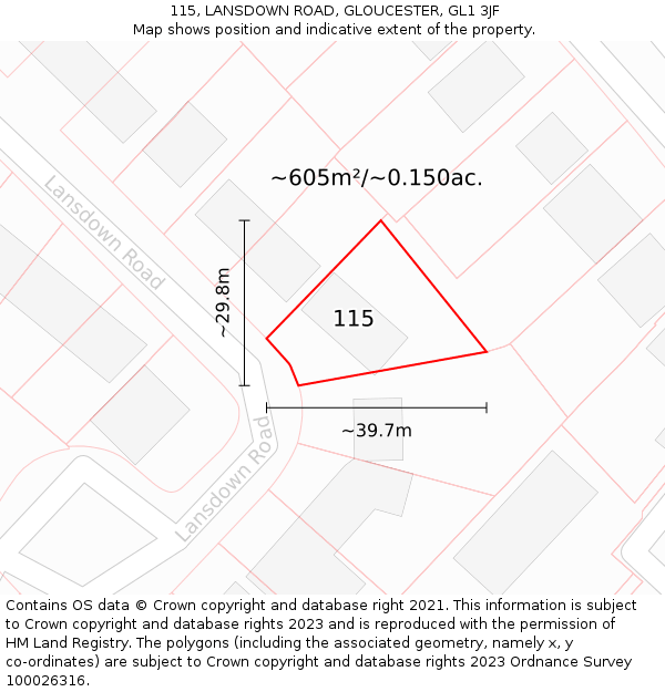 115, LANSDOWN ROAD, GLOUCESTER, GL1 3JF: Plot and title map
