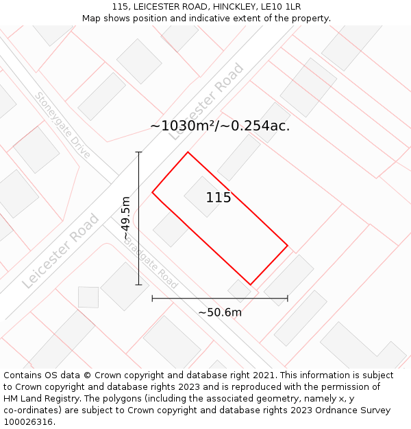 115, LEICESTER ROAD, HINCKLEY, LE10 1LR: Plot and title map