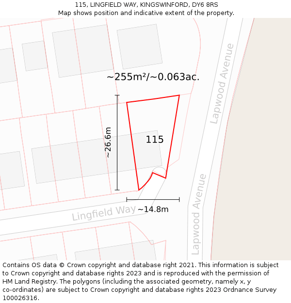 115, LINGFIELD WAY, KINGSWINFORD, DY6 8RS: Plot and title map