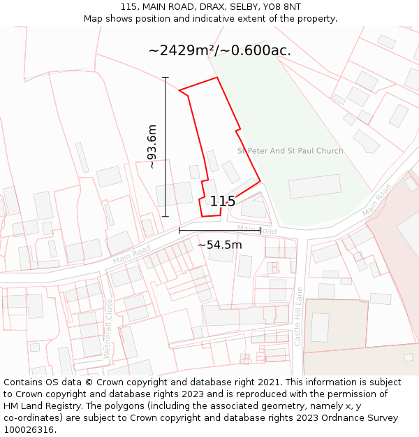 115, MAIN ROAD, DRAX, SELBY, YO8 8NT: Plot and title map