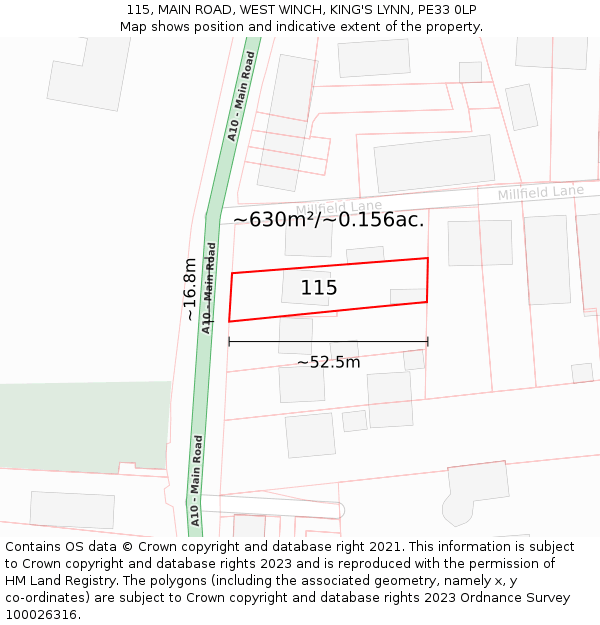 115, MAIN ROAD, WEST WINCH, KING'S LYNN, PE33 0LP: Plot and title map