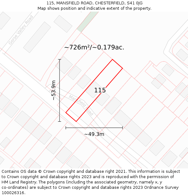 115, MANSFIELD ROAD, CHESTERFIELD, S41 0JG: Plot and title map