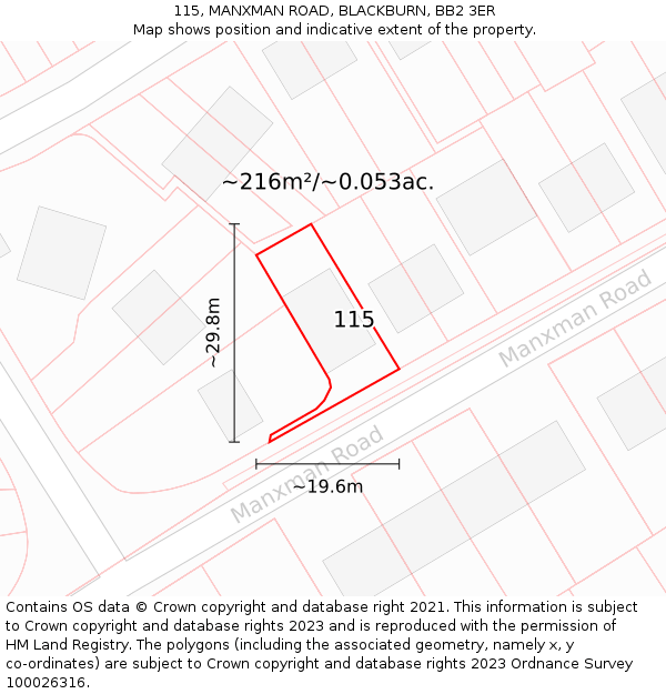 115, MANXMAN ROAD, BLACKBURN, BB2 3ER: Plot and title map