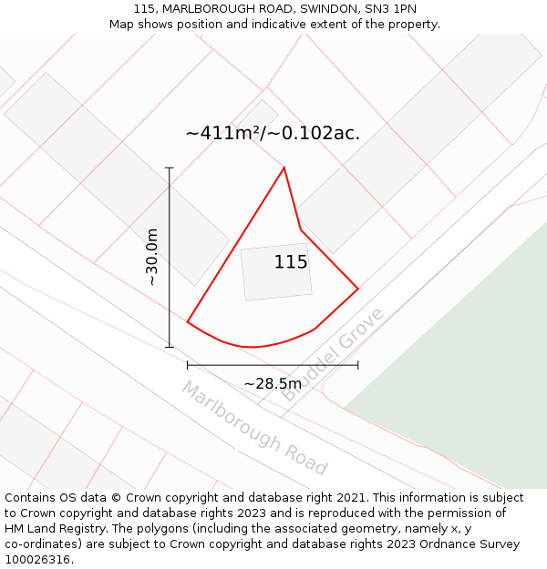 115, MARLBOROUGH ROAD, SWINDON, SN3 1PN: Plot and title map