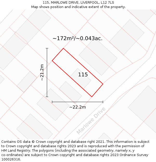 115, MARLOWE DRIVE, LIVERPOOL, L12 7LS: Plot and title map