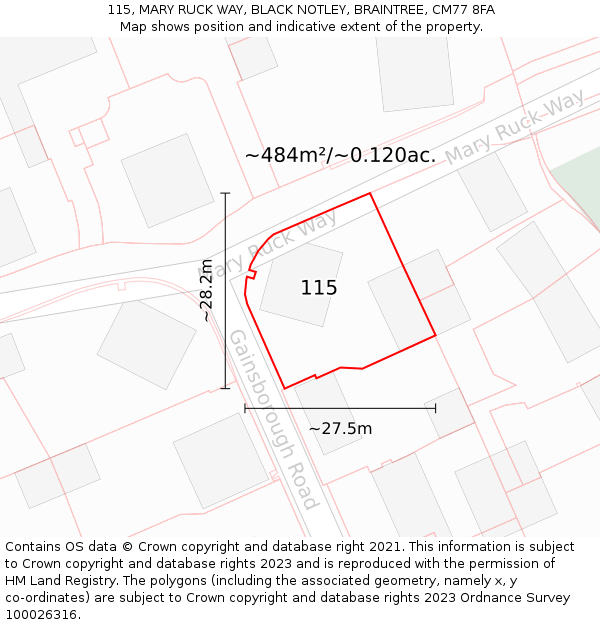 115, MARY RUCK WAY, BLACK NOTLEY, BRAINTREE, CM77 8FA: Plot and title map