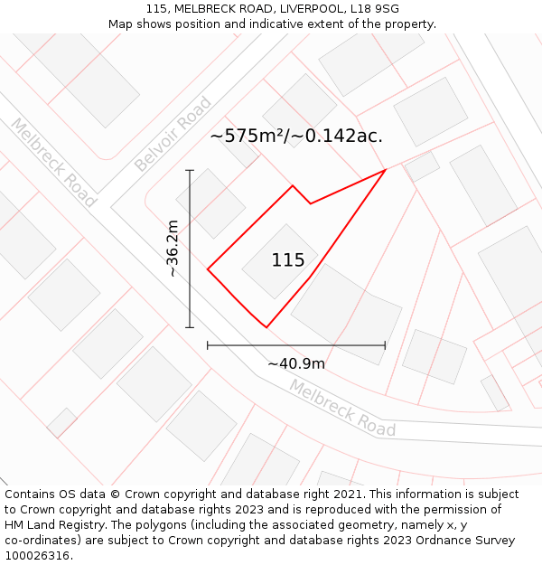 115, MELBRECK ROAD, LIVERPOOL, L18 9SG: Plot and title map