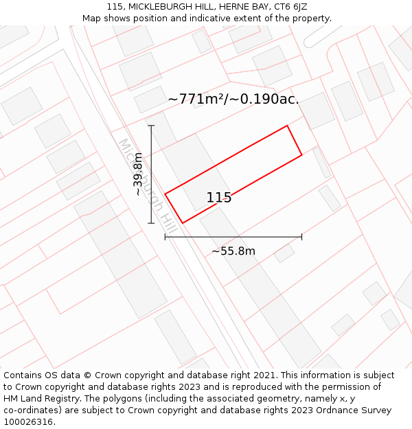 115, MICKLEBURGH HILL, HERNE BAY, CT6 6JZ: Plot and title map