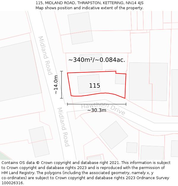 115, MIDLAND ROAD, THRAPSTON, KETTERING, NN14 4JS: Plot and title map