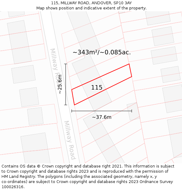 115, MILLWAY ROAD, ANDOVER, SP10 3AY: Plot and title map