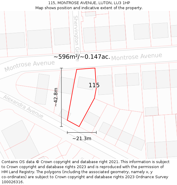 115, MONTROSE AVENUE, LUTON, LU3 1HP: Plot and title map